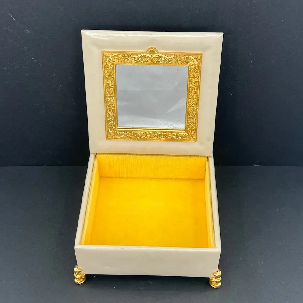 Vintage Shiseido vegan leather and metal golden trim box and rotating mirror